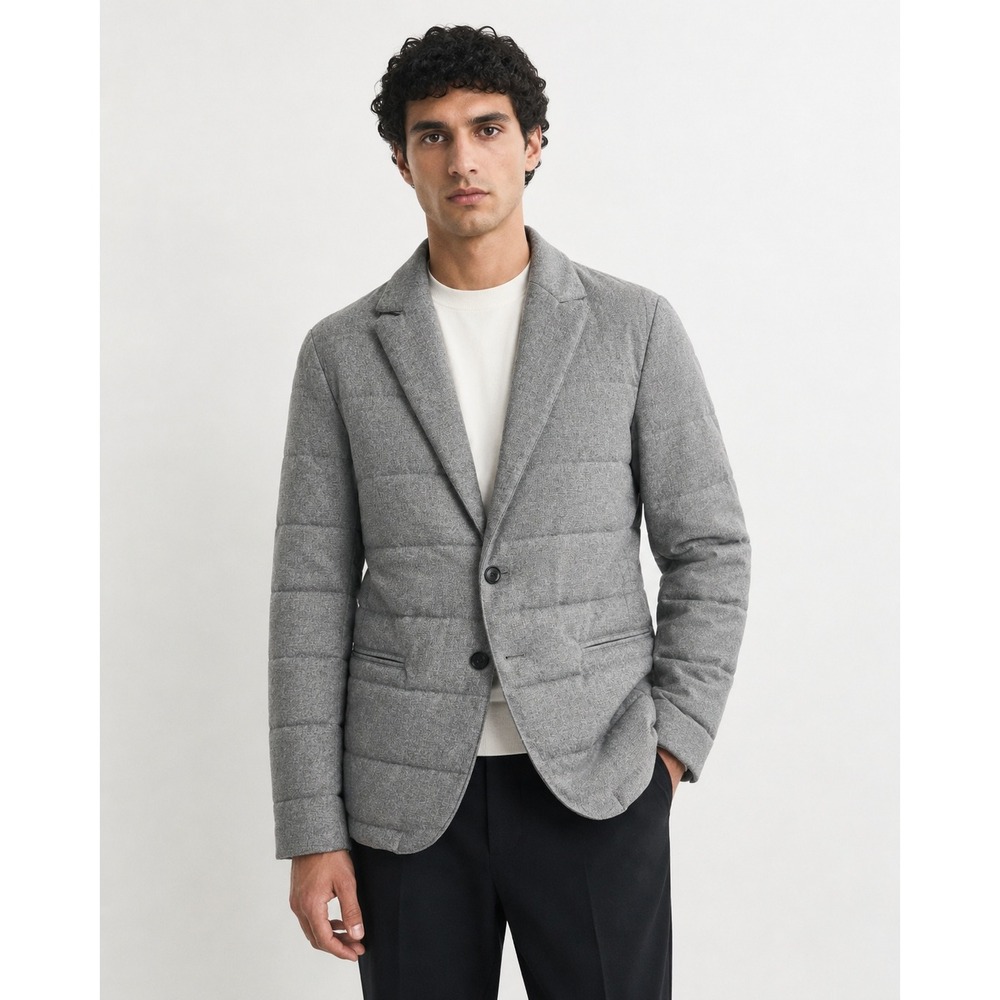 REISS Kadir Quilted Coat Jacket Grey Down Fill Notch Lapel Mens Size S NEW‎